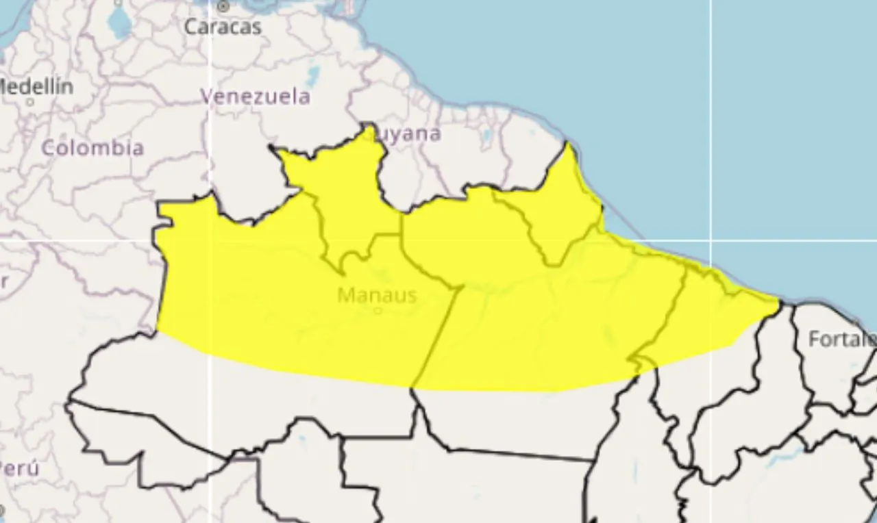 o mapa mostra as &aacute;reas em alerta para chuva intensa